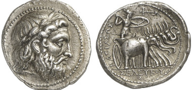 Seleucus I Nicator, 312-281. Tetradrachm, after 296/5, Seleucia at the Tigris. From auction sale Gorny & Mosch 211 (2013), 433. Estimate: 1,500 euros. End result: 4,600 euros.