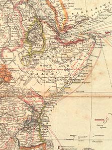 General map of Africa, as of 1887 - shown is the territory after the German-British agreement of 1886 and prior to the division of the Zanzibari mainland possession 1888. From a Brockhaus edition of 1887.