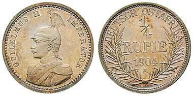 German East Africa, 1/4 Rupeee 1904. Ar. J. 720. Ritter, special list