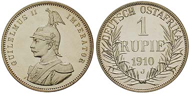 German East Africa, 1 Rupee 1910, J. Ar. J. 722. Ritter, special list