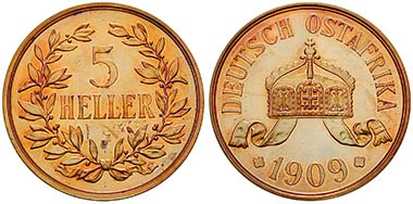 German East Africa, 5 Heller 1909, J. Cu. J. 717. Ritter, special list