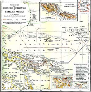Overview of the German possessions in the Pacific Ocean. Brockhaus 1920 / Wikipedia.