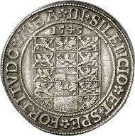 29: Germany / Brandenburg-Prussia. John of Küstrin, 1535-1571. Thaler 1545, Krossen. Dav. 8956. Very rare. Very fine to extremely fine. Estimate: 40,000 euros. Hammer price: 55,000 euros.