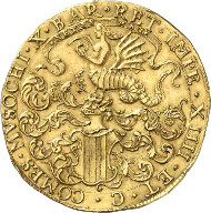 468: Italy / Retegno. Antonio Teodoro Trivulzio, 1676-1678. 10 zecchini 1677, Retegno. Fb. 986. Very rare. Extremely fine. Estimate: 100,000 euros. Hammer price: 115,000 euros.