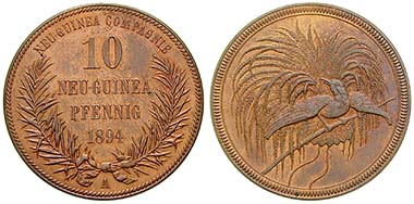 German New Guinea. 10 Pfennig 1894, A. Cu. J. 703. Ritter, special list