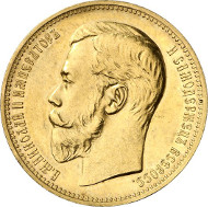 736: Russia. Nicholas II, 1894-1917. 37 1/2 roubel (100 franken), 1902, St. Petersburg. From auction sale Hess/Leu 32 (1967), 935. Mintage only 225 specs. About mint state. Estimate: 75,000 euros. Hammer price: 130,000 euros.