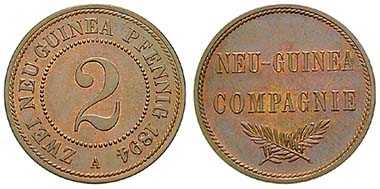 German New Guinea. 2 Pfennig 1894, A. Cu. J. 702. Ritter, special list