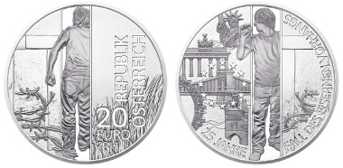 A very exclusive preview on upcoming material. The readers of CoinsWeekly are the first to see this new coin! 20 Euro 2014. Fall of the Iron Curtain. Photo: Austrian Mint.