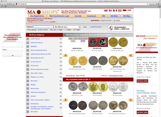 The MA-Shops homepage.