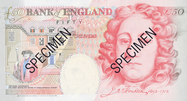 Houblon 50 pound banknote. © Bank of England.