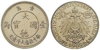 Kiao-Chau. 10 Cent 1909. Cu-Ni. J. 730. Ritter, special list