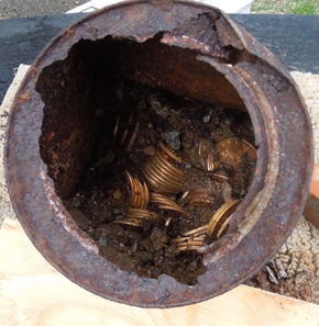 The cans were filled up with gold coins. Photograph: Kagin's.