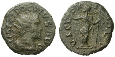Image from the Numismatik Lanz auction catalogue of the same example of an antoninianus in the name of Proculus. Numismatik Lanz Auction 9 December 2013 lot 357.