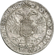 Lot 3439: ITALY. Ronco. Napoleone Spinola, 1647-1672. Scudo (spadino) 1669. Extremely rare. About FDC. Estimate: 30,000 euros. Final price: 49,000 euros.