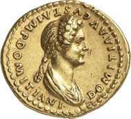 7491: Roman Imperial Times / Domitia, wife of Domitian. Aureus, 82/3 or later. BMC -. Extremely rare. Extremely fine. Estimate: 30,000 euros. Hammer price: 65,000 euros.
