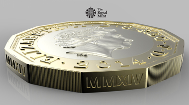 Side-view of the prototype new GPB 1 coin. © Royal Mint.