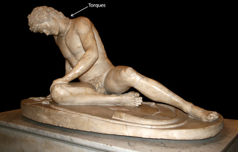 The famous 'Dying Gaul', exhibited in the Capitoline Museum in Rome, wearing a torc.