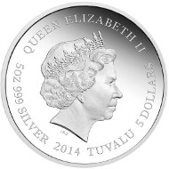 Tuvalu/ 5 TVD/ 5oz/ Silver .999/ 60.6 mm/ Design: Wade Robinson/ Mintage: 450.