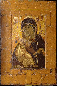 In the aftermath of iconoclasm, iconic art began to flourish in the Orthodox Church. A case in point is one of the most important icons of Russian Orthodoxy, the icon of
'Theotokos of Vladimir', made probably in Constantinople in the 12th century. Source: Wikicommons.