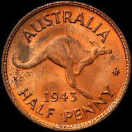 Australia 1943 (M) Halfpenny | NGC MS 65 RD. A 1943 Y. Halfpenny Proof exists, so a die was obviously prepared for the Perth Mint, although no circulating coins of that type were struck. Source: NGC.