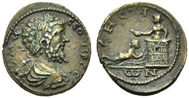 Greek coins minted under Roman Rule, Thrace, Sestos. Septimius Severus, 193-217. Bronze. Compare BMC 200,18 (Caracalla, with the same reverse). See F. Sternberg, auction from 28-29.11.1975, 147 (this coin). Nearly extremely fine. From F. Sternberg, Auction in Zürich from 28th-29th 11.1975, 47.