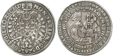 Magdeburg. Coins on the Reformation Jubilee 1617. Reichsthaler 1617. Rev. the reformers Johann Hus and Martin Luther. Dav. 5509. From auction sale Künker 237 (2013), 2308.