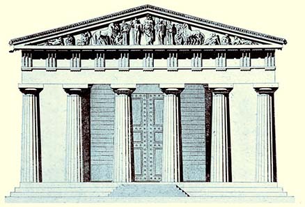 Temple of Olympia, on the pediment the depiction of Pelops prior to the chariot race.