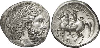 Tetradrachm of Philipp II depicting the King addressing the army assembly, minted in Pella c. 359-355/4. From auction Nomos 2 (2010), 55.
