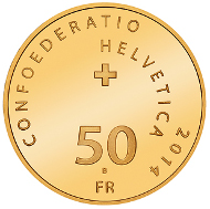 Switzerland / 50 CHF / Gold .900 / 11.29g / 25mm / Design: Stephan Bundi / Mintage: 6,000.