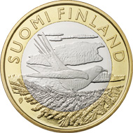 Finland / 5 euros / 9.8 g / 27.25 mm / Designer: Nora Tapper (reverse), Erkki Vainio (obverse) / Mintage: 10 000 (proof), 35 000 (unc).