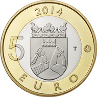 Finland / 5 euros / 9.8 g / 27.25 mm / Designer: Nora Tapper (reverse), Erkki Vainio (obverse) / Mintage: 10 000 (proof), 35 000 (unc).