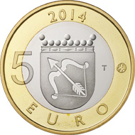 Finland / 5 euros / 9.8 g / 27.25 mm / Designer: Nora Tapper (reverse), Erkki Vainio (obverse) / Mintage: 10,000 (proof), 35,000 (unc).