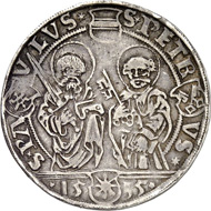 Münster. Franz von Waldeck, 1532-1553. 1/2 thaler 1535, Münster. Ilisch XXX. 4. From auction sale Künker 249 (1 July 2014), 1716. The extremely rare piece is estimated at 10,000 euros.