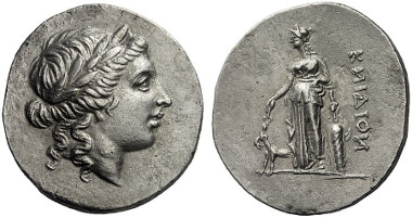 266: Cnidus (Caria). Tetradrachm, first half 2nd cent. B. C. Georges LeRider, Un tetradrachme héllénistique de Cnide, p. 155-157, pl. 18. Extremely rare. Extremely fine. Starting price: 30,000 euros. Hammer price: 29,000 euros.