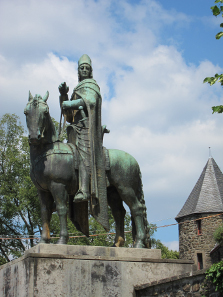 The statue of the count's archbishop at the entrance to the castle. Photograph: UK.