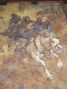 The assassination of Engelbert. A historicizing painting from the 19th century in the ceremonial hall of Burg Castle. Photograph: UK.