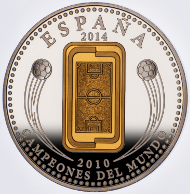 2014 FIFA World Cup Brazil Coin. Spain/ 10 Euro / Silver .925/ 27 g/ 40 mm/ Mintage: 8,000.