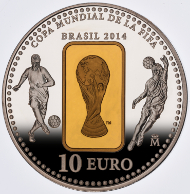 2014 FIFA World Cup Brazil Coin. Spain/ 10 Euro / Silver .925/ 27 g/ 40 mm/ Mintage: 8,000.