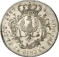 Lot 2753: PRUSSIA. Frederick II (1740-1786). Speciesthaler 1755, Berlin. Dav. 2592. First strike. About proof-like. Estimate: 30,000,- euros. Hammer price: 65,000,- euros.