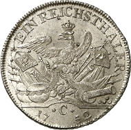 Lot 2738: PRUSSIA. Frederick II (1740-1786). Prussian reichsthaler 1752 C, Cleve. Dav. 2584. Extremely rare in this grade. About proof-like. Estimate: 4,000,- euros. Hammer price: 34,000,- euros.