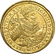 Lot 3145: POLAND. Sigismund III (1587-1632). 5 ducats 1623, Bromberg. Fb. 78. Only three specimens known to exist. Extremely fine to proof-like. Estimate: 125,000,- euros. Hammer price: 170,000,- euros.