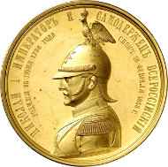 Lot 4151: RUSSIA. Alexander II (1855-1881). Gold medal 1859 by P. Brusnitsyn on the erection of the monument for Nicholas I in St. Petersburg. Diakov 681.1. Very rare. Extremely fine to proof-like. Estimate: 75,000,- euros. Hammer price: 100,000,- euros.