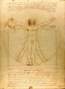 The Vitruvian Man, study of the human proportions following Vitruvius by Leonardo da Vinci (1492). Source: Wikicommons / Photograph: Luc Viatour / www.Lucnix.be.