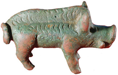 The Rothwell Boar bronze figurine, c.1st century BC/AD, found at Rothwell Top, near Caistor, Lincs., only 18 miles from where the famous boar-faced Witham Shield was dredged from the river Witham, near Lincoln, in 1826. Photo courtesy of Antony Lee, The Collection, Lincoln Museum.