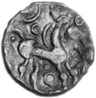 2. Moon Horns silver half unit, 11mm, 0.42g, c.50-30 BC, ABC 956. Found near Chichester, 13.10.1998, and attributed to the Belgae.