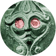 3. For 500 years surrealistic hidden faces were a common feature of Iron Age art. The coin's bearded head is not dissimilar in style to one on a bronze flagon, c.450 BC, from Basse-Yutz, NE France. Picture (flagon detail) by Paul Jacobsthal, Early Celtic Art, OUP 1969, pl.381b, © The British Museum.