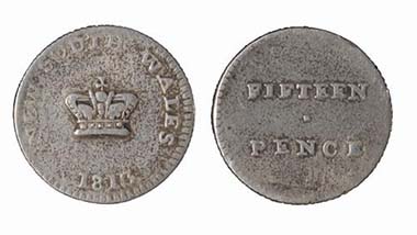 Holey dollar and dump - or how to turn one coin into two. Photo: Holey dollar - Leu Numismatik AG 89 (2003), 466, dump - Spink 194 (2007), 194.