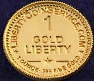 This is what the fictive gold currency looks like. Notice the subtle hint at the website of the very real company Liberty Coin Service.
