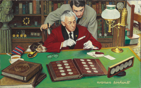 Norman Rockwell, The Collector. Signature 'Norman Rockwell' (bottom right). Oil on canvas, 30 x 48 inches (76,2 x 121,9 cm.). Painted 1971. $965,000. Christie's Images Ltd. 2014.