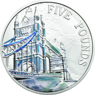 Tower Bridge. UK/ 5 GBP/ Silver .925/ 28.28 g/ 38.61 mm/ Design: Glyn Davies & Laura Clancy/ Mintage: 3,500.